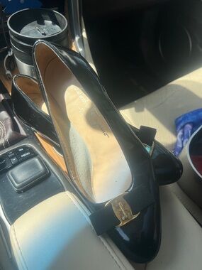 Salvatore Ferragamo Black Patent Varina Bow Flats